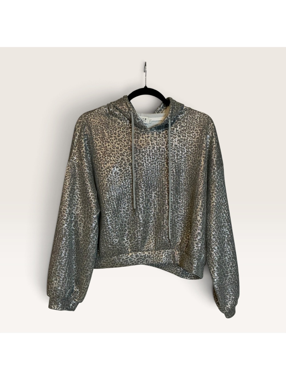 Molly Bracken Women's Silver Leopard Print Hoodie Size S